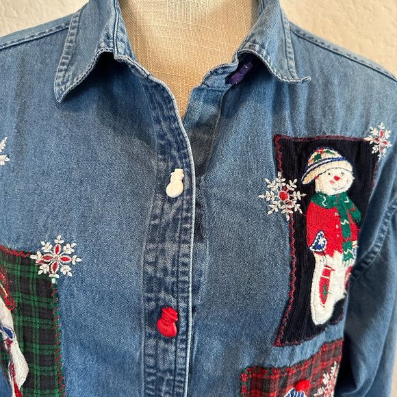 DRESS BARN Snowman Theme Denim Top - Picture 5 of 12